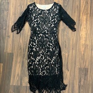 Sans Souci Black Lace Midi Dress with Nude Lining